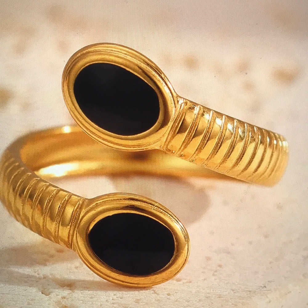 Gold Black Onyx Open Band Ring - Women Jewelry